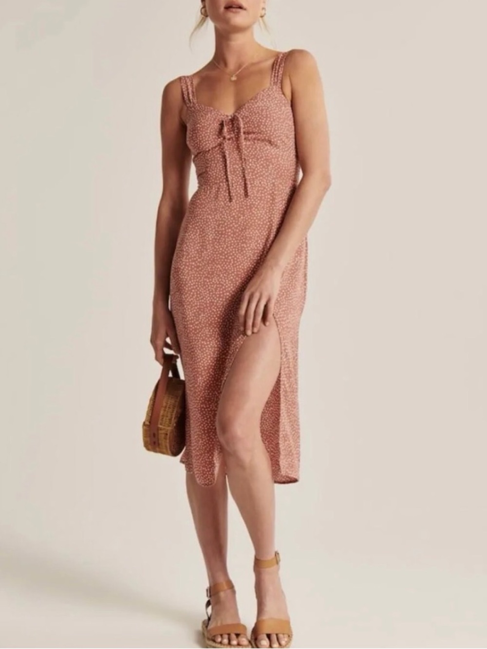 Abercrombie & Fitch Cinch-front Midi Dress pink dot